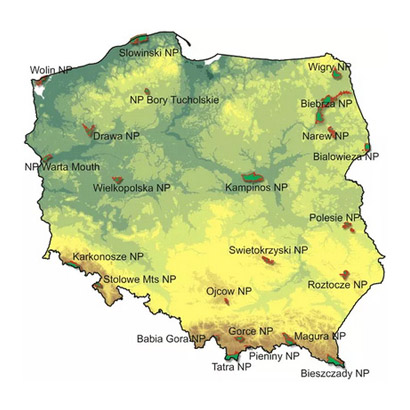 Map of national parks of Poland